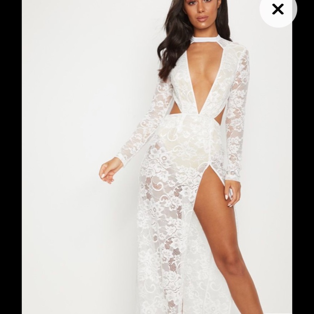 White maxi dress high split